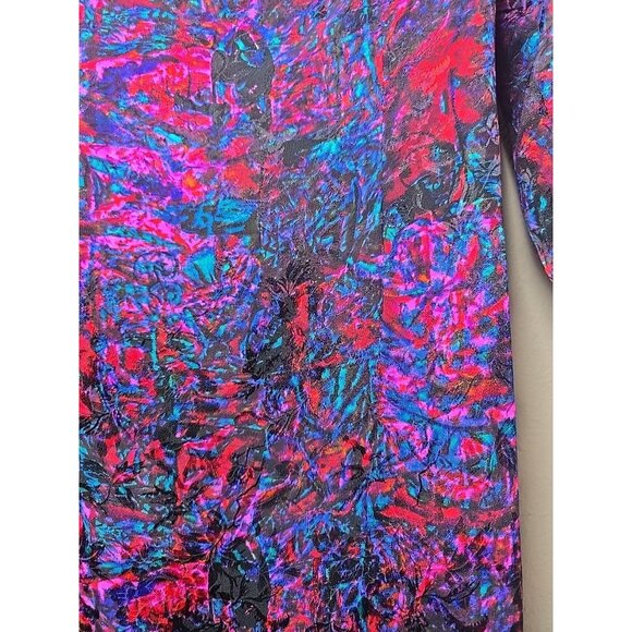 Vtg 80s Flora Kung New York Silk Wrap Blouse Abstract Print Shoulder Pads Sz 14 - Picture 6 of 7